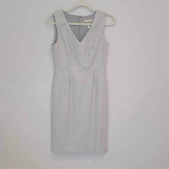 Banana Republic Gray Silver Sparkles Wool Blend V-Neck Sheath Dress Size 4 - Picture 2 of 10